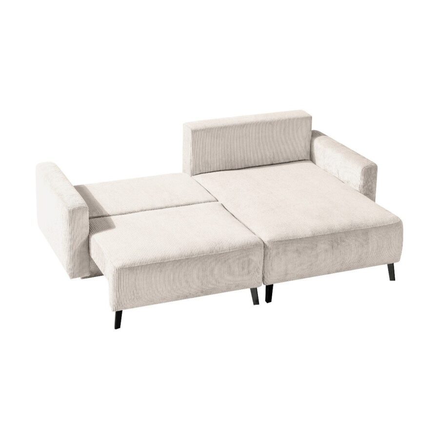 Dixx Divani Ramhusen Schlafsofa mit Cordbezug in Creme und Bettkasten - Schlaffunktion, Ottomane rechts