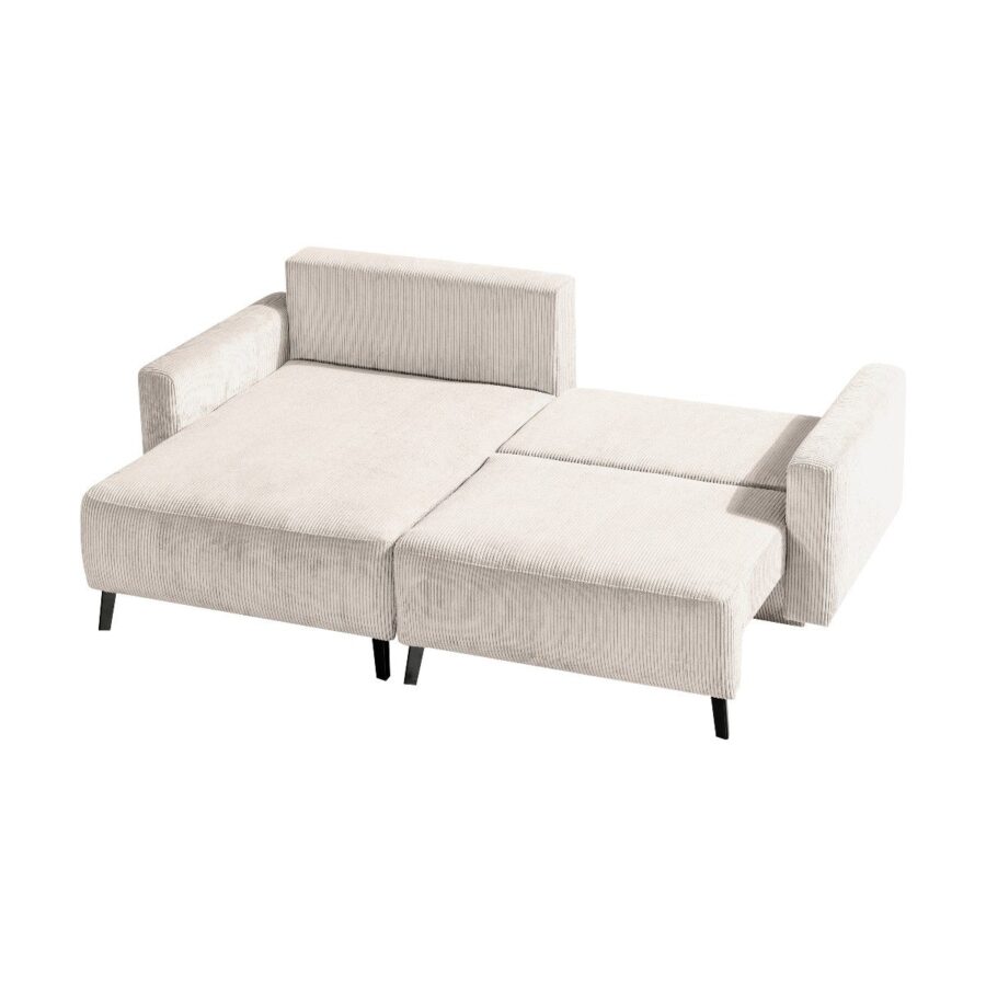 Dixx Divani Ramhusen Schlafsofa mit Cordbezug in Creme und Bettkasten - Schlaffunktion, Ottomane links