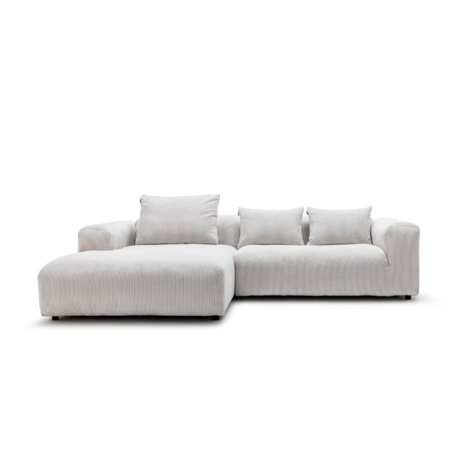 freistil by Rolf Benz Freistil 187 Ecksofa mit Ottomane links und Bezug Cord in Weiss — Frontansicht mit Kissen