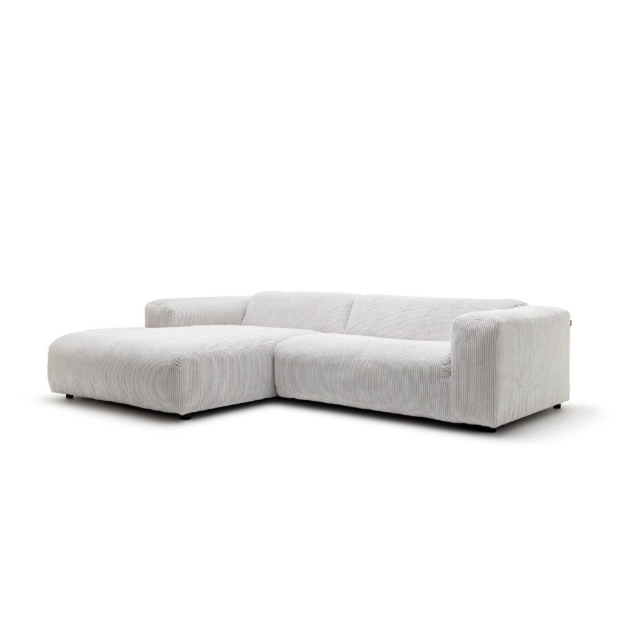 freistil by Rolf Benz Freistil 187 Ecksofa mit Ottomane links und Bezug Cord in Weiss — Seitenansicht ohne Kissen