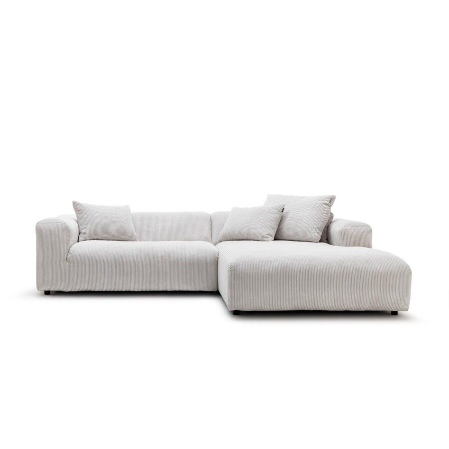 freistil by Rolf Benz Freistil 187 Ecksofa mit Ottomane rechts und Bezug Cord in Weiss — Frontansicht mit Kissen