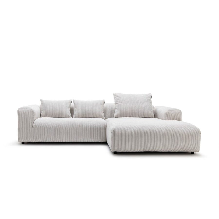 freistil by Rolf Benz Freistil 187 Ecksofa mit Ottomane rechts und Bezug Cord in Weiss — Frontansicht mit Kissen