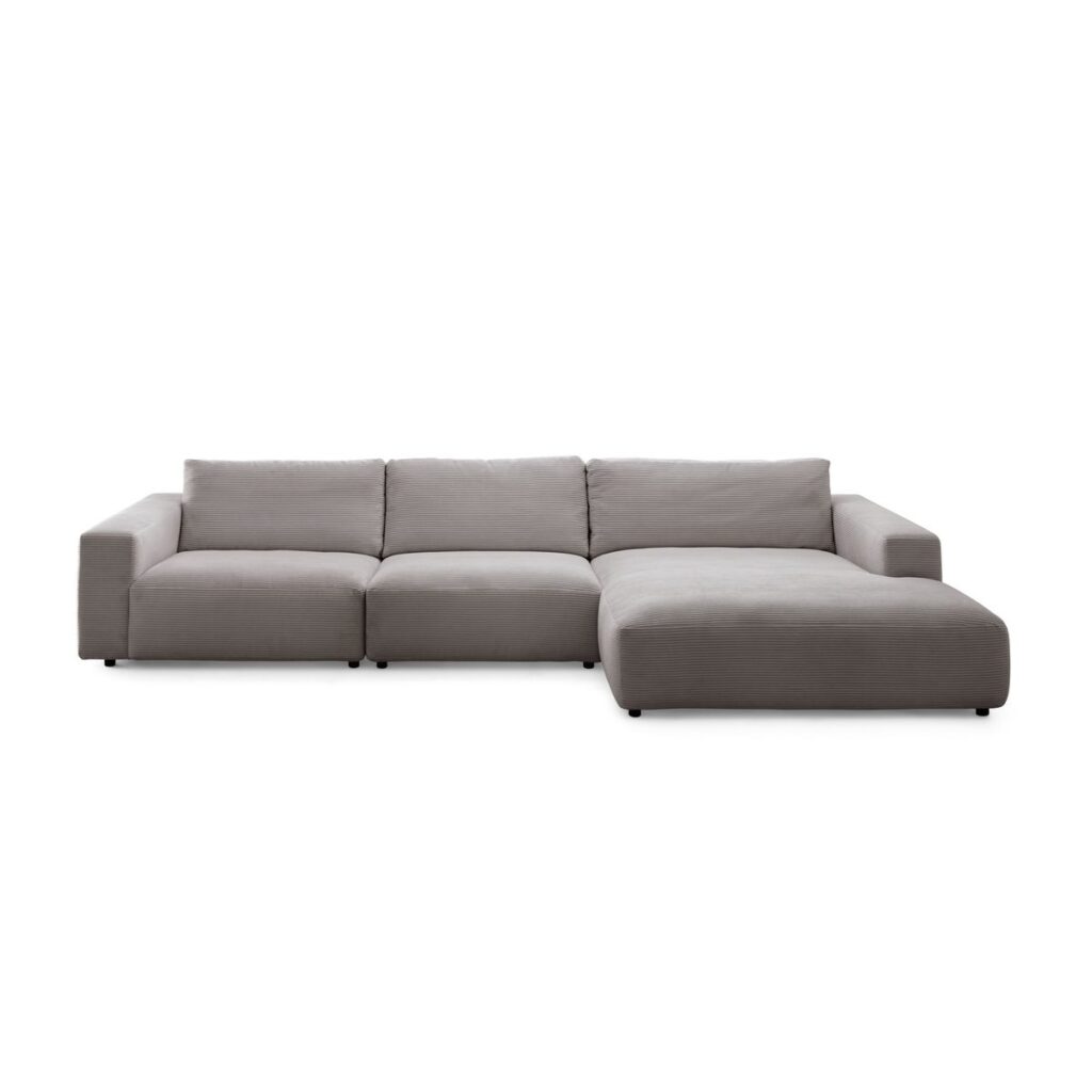 Gallery M Lucia 3,5 Sitzer Ecksofa Cord mit Ottomane rechts und Bezug in Dark Grey