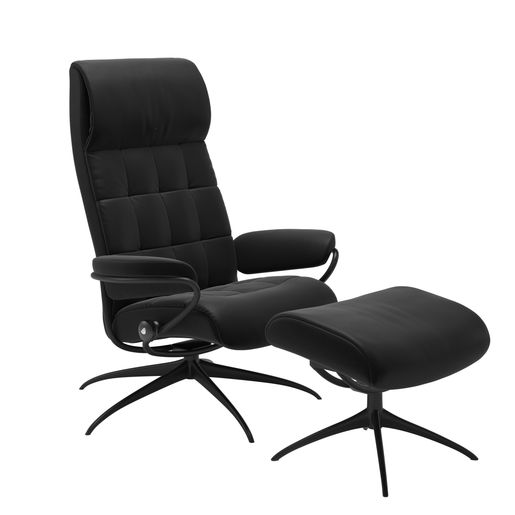 Stressless London High Back Star mit Lederbezug und Sterngestell in Schwarz