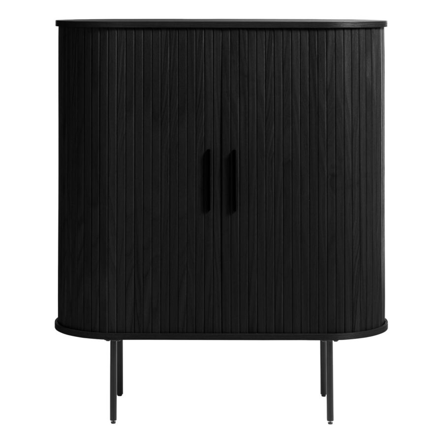 Trendstore Uriel Highboard in Eiche Furnier Schwarz mit Füssen und Griffen aus Metall