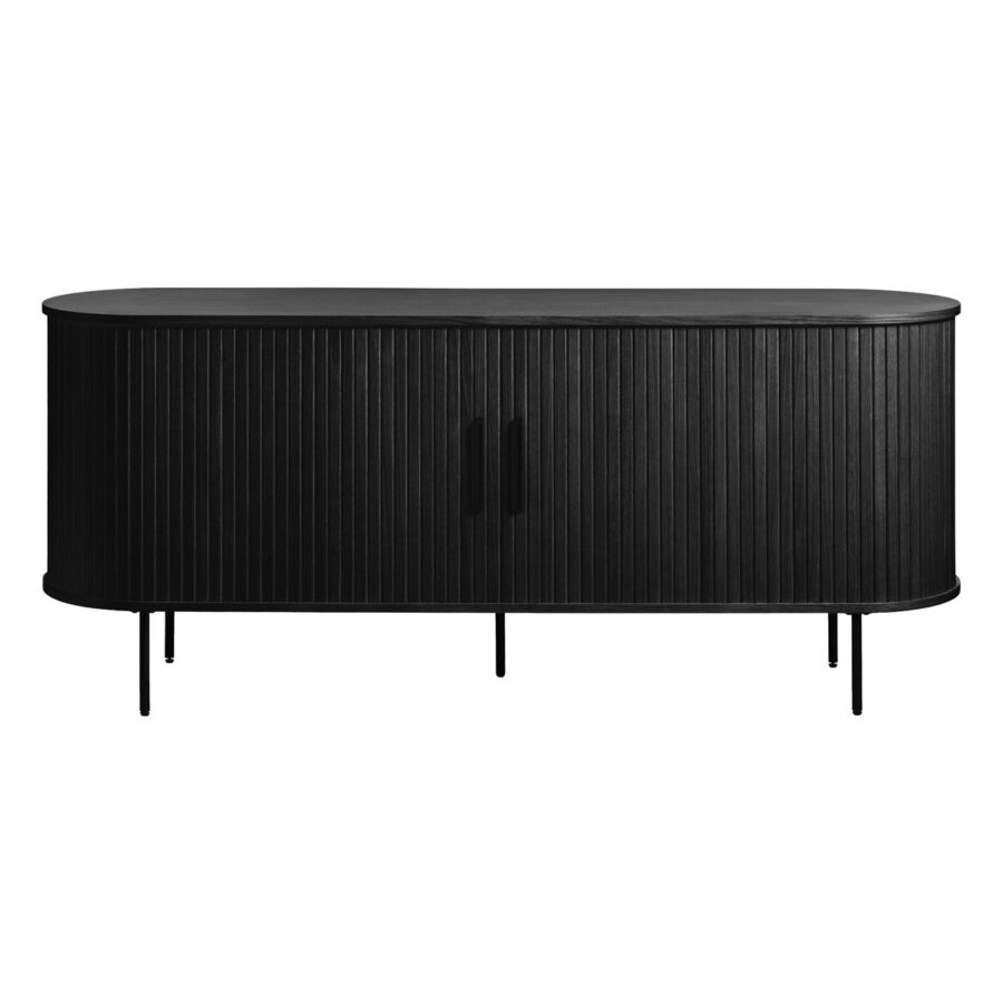 Trendstore Uriel Sideboard 180 cm mit Holzlamellen in Eiche schwarz - frontal