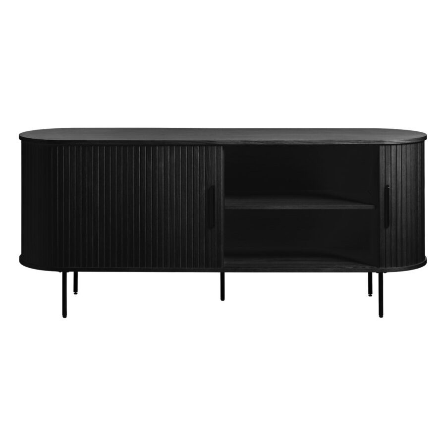 Trendstore Uriel Sideboard 180 cm mit Holzlamellen in Eiche schwarz - rechts offen