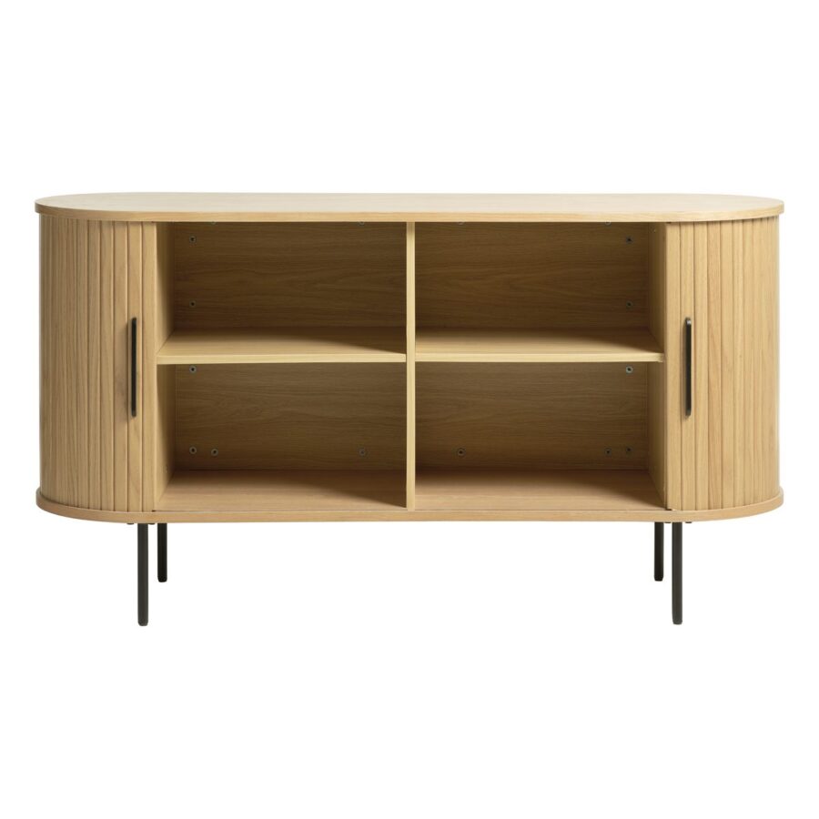 Trendstore Uriel Sideboard in Eiche Furnier Natur mit Füssen und Griffen aus Metall - geöffnet