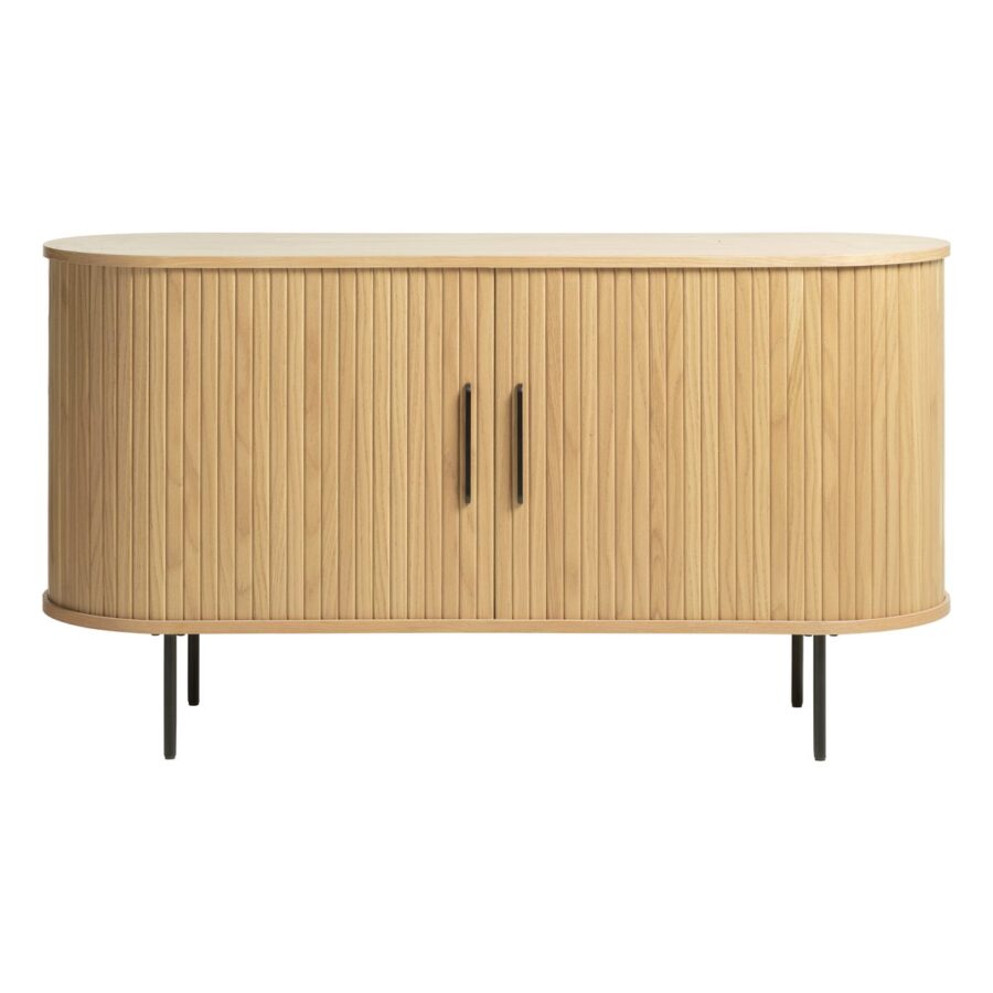 Trendstore Uriel Sideboard in Eiche Furnier Natur mit Füssen und Griffen aus Metall - frontal