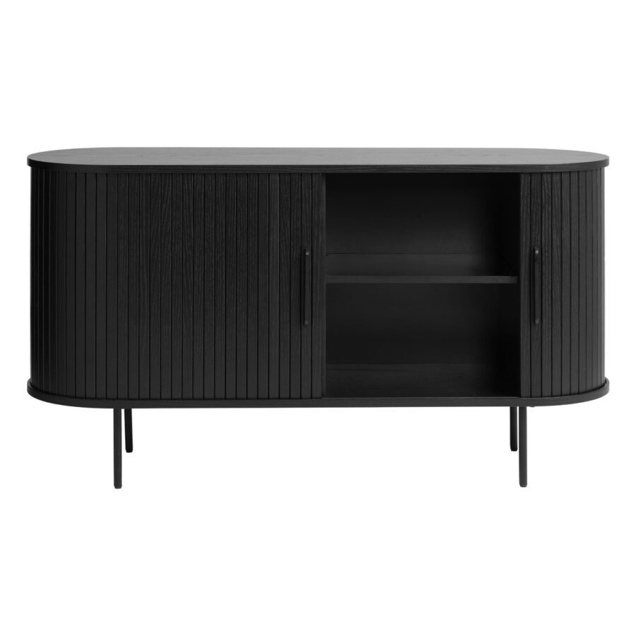 Trendstore Uriel Sideboard in Eiche Furnier Schwarz mit Füssen und Griffen aus Metall - rechts geöffnet