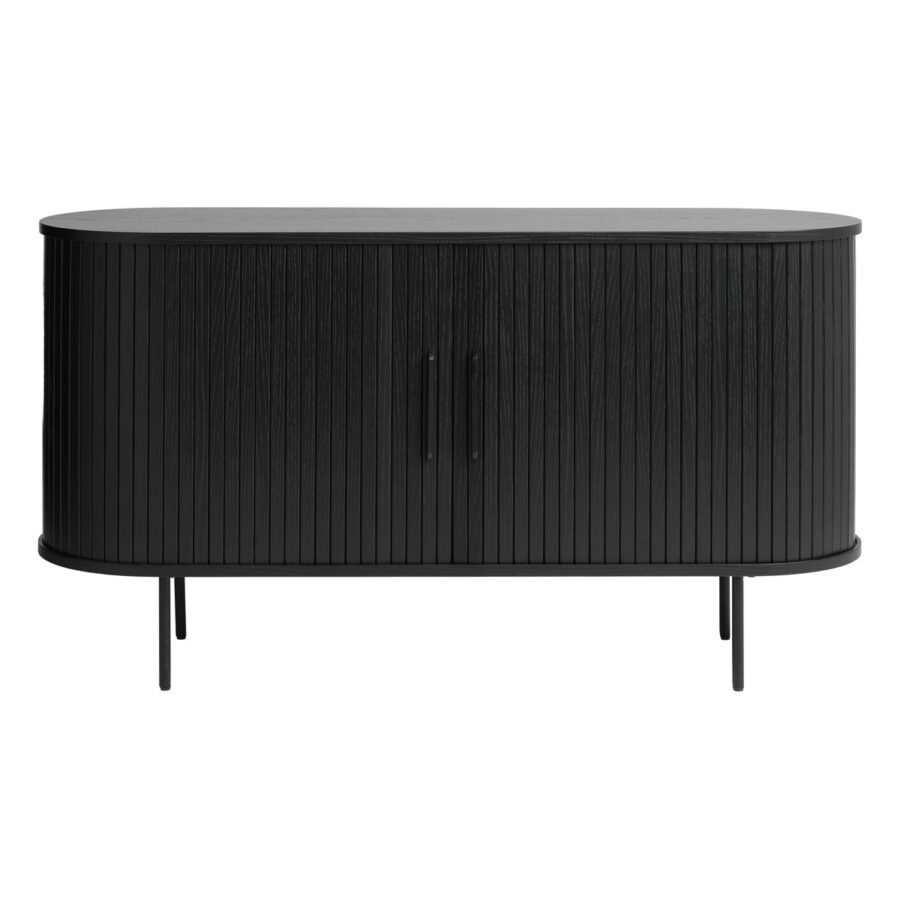 Trendstore Uriel Sideboard in Eiche Furnier Schwarz mit Füssen und Griffen aus Metall - fronal