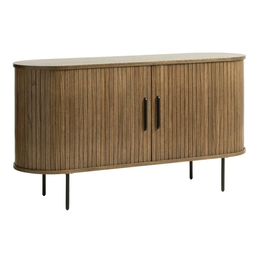 Trendstore Uriel Sideboard in Eiche Furnier Smoked mit Füssen und Griffen aus Metall - seitlich