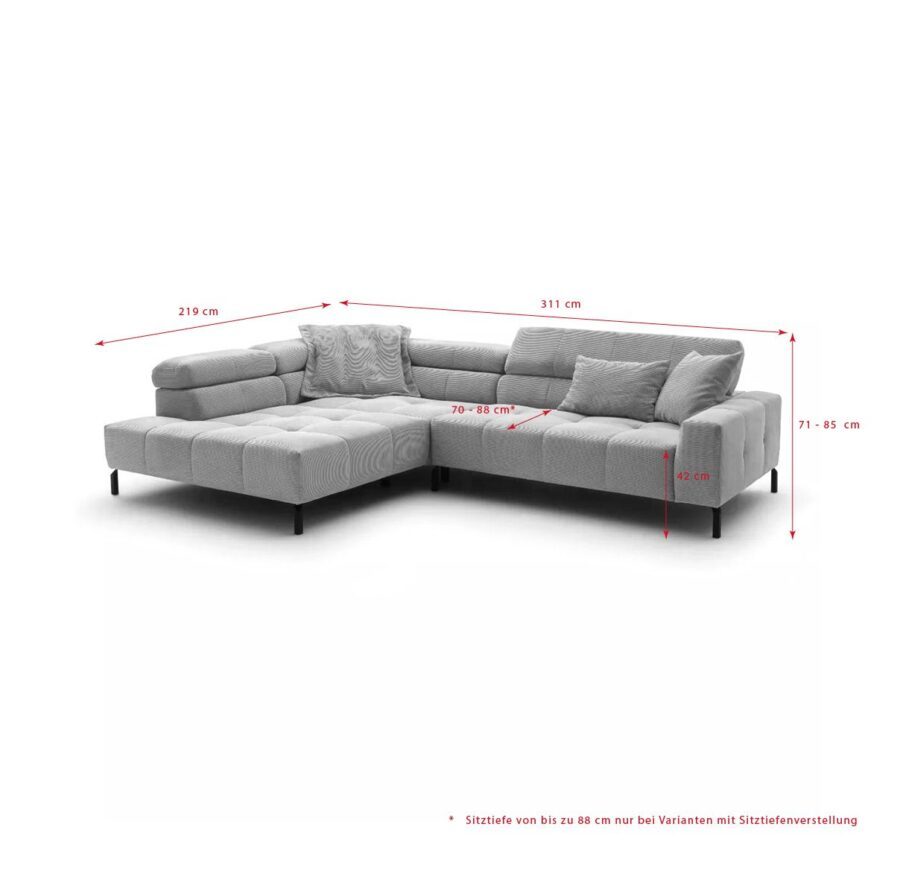 Candy Cleveland Sofa - Skizze mit Massen