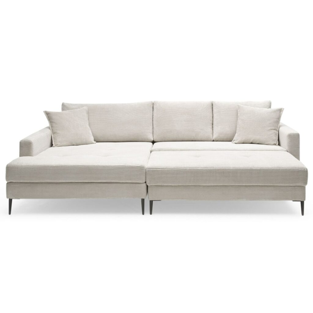 Trendstore Hilary Ecksofa in Cord Zoom cream, Ottomane links mit Hocker.