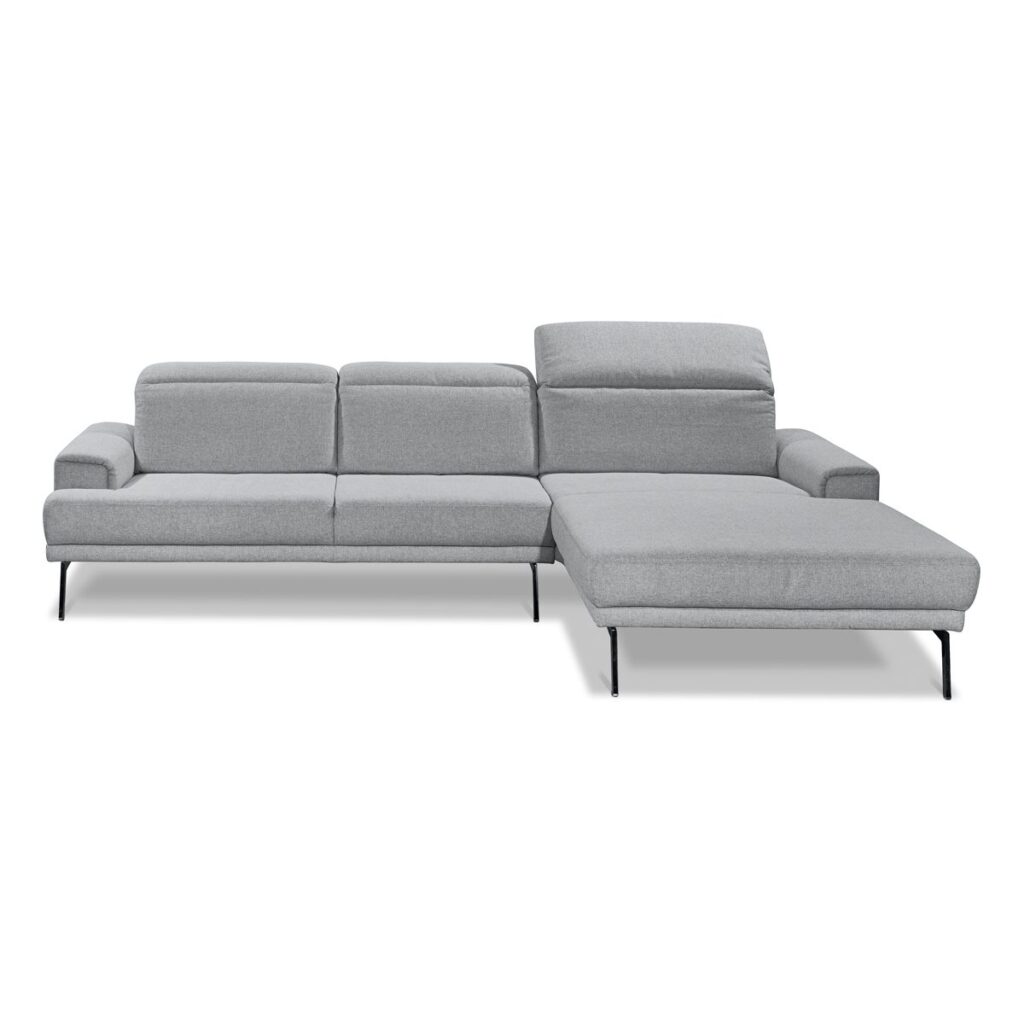 Musterring MR 4580 Ecksofa in Bezug Mono light grey mit Ottomane rechts - frontal