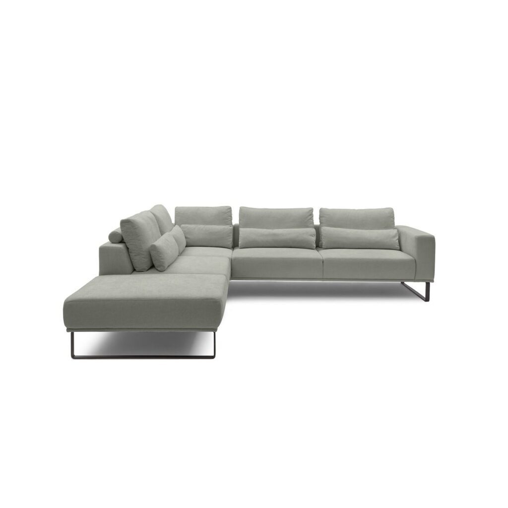 Musterring JustB! Ecksofa Ottomane links Bezug Strukturgewebe Yelda light grey Metallkufe schwarz matt frontal