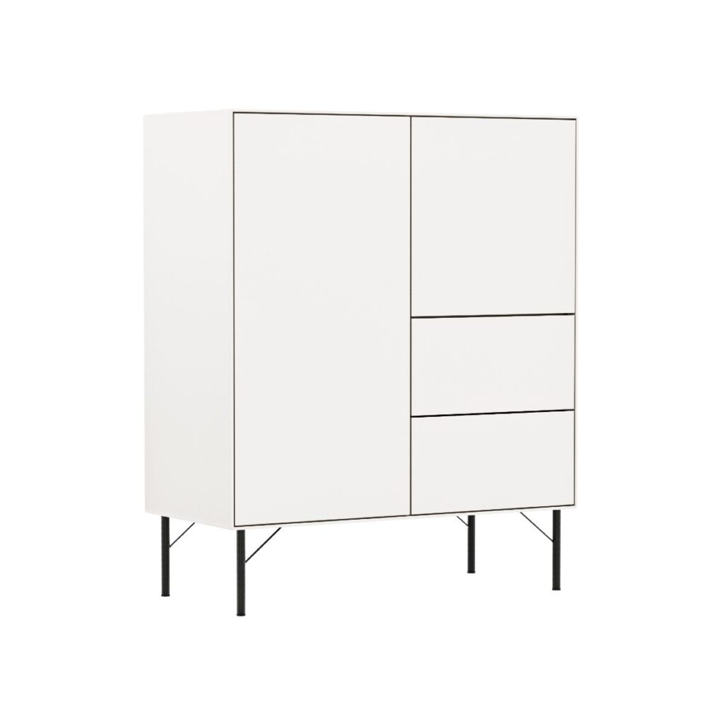 Raum.Freunde Henri Highboard in Lack matt weiss seitlich frontale Ansicht