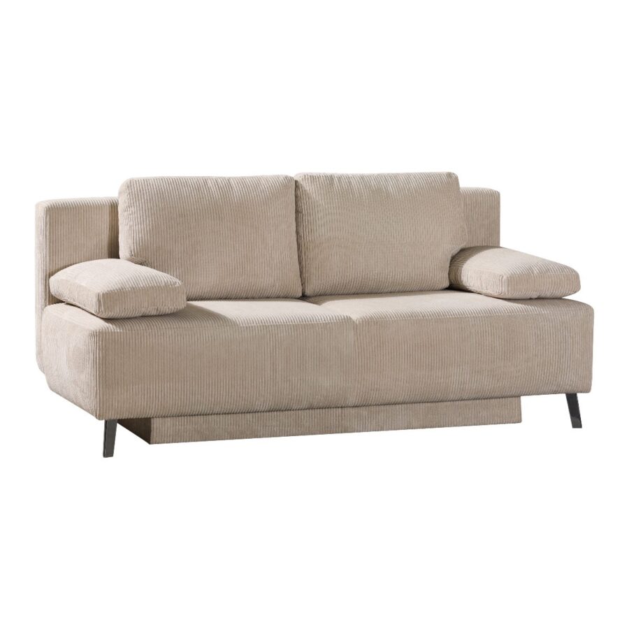 Dixx Divani Raven Schlafsofa mit Bettkasten, Bezug Cord creme und Füssen in Chrom – Perspektive