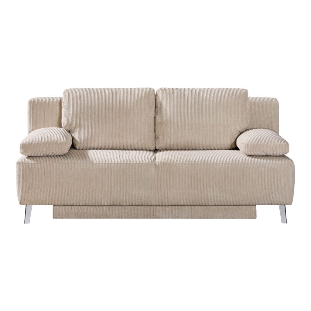 Dixx Divani Raven Schlafsofa mit Bettkasten, Bezug Cord creme und Füssen in Chrom.