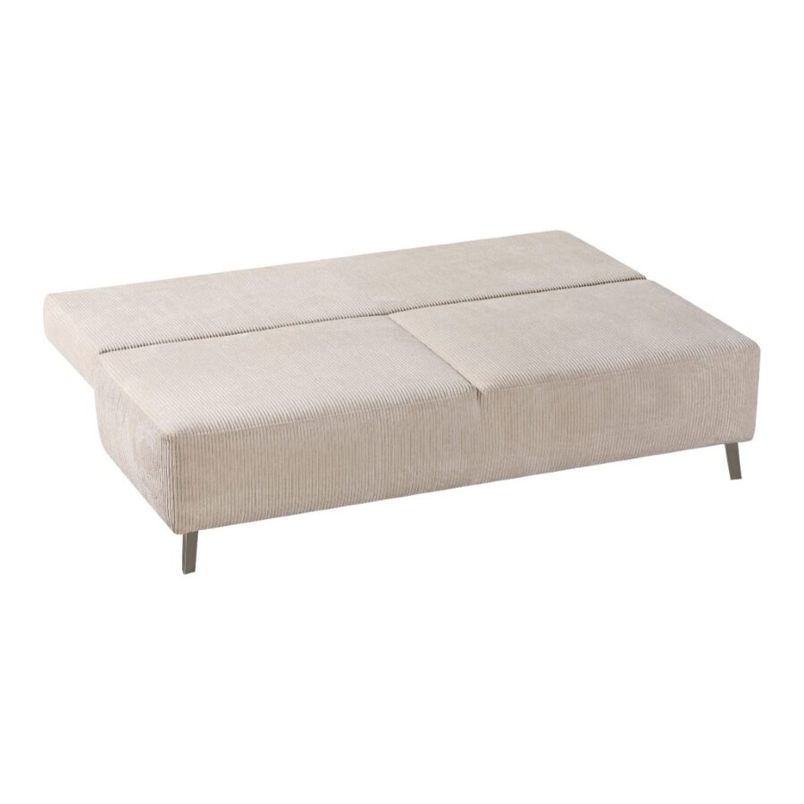 Dixx Divani Raven Schlafsofa mit Bettkasten, Bezug Cord creme und Füssen in Chrom – Liegefläche