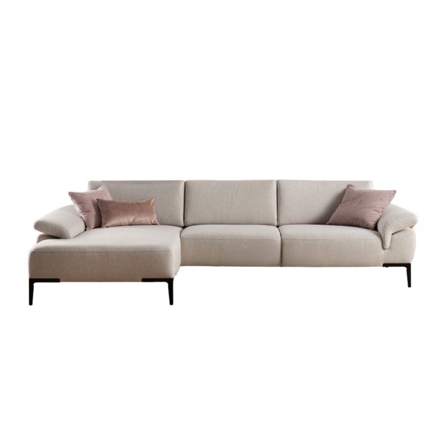 Rom Wave Ecksofa in Bezug Wembley Angora mit manueller Sitztiefenverstellung, klappbaren Armlehnen und Ottomane links