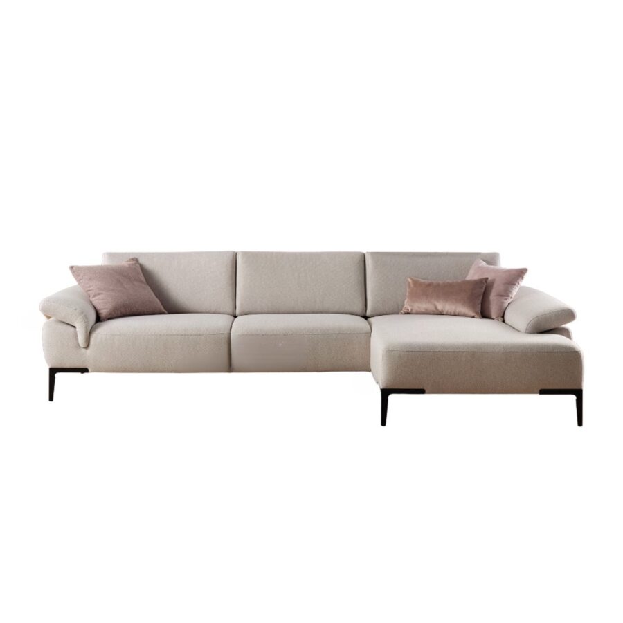 Rom Wave Ecksofa in Bezug Wembley Angora mit manueller Sitztiefenverstellung, klappbaren Armlehnen und Ottomane rechts