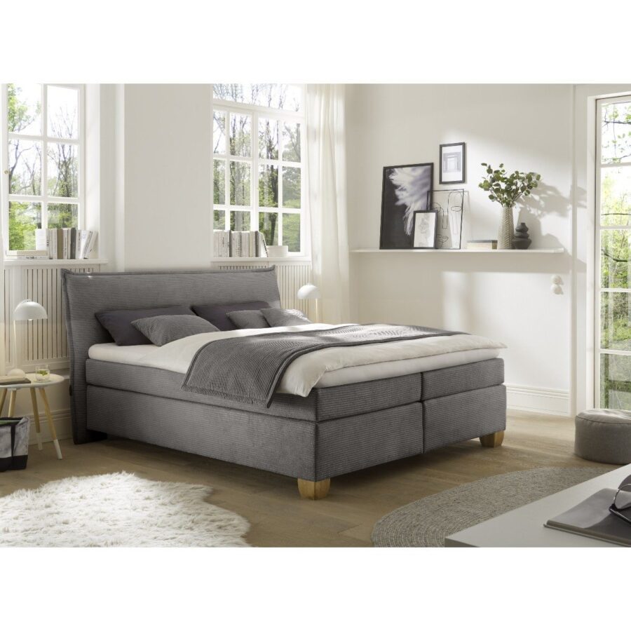 Trendstore Hadai Boxspringbett Cord anthrazit Wohnbeispiel