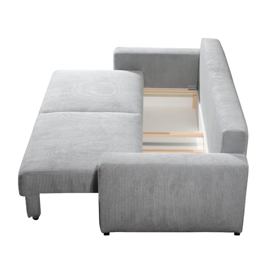 Trendstore Ricardo Schlafsofa in Bezug Cord hellgrau mit Bettkasten – Stauraum Bettkasten