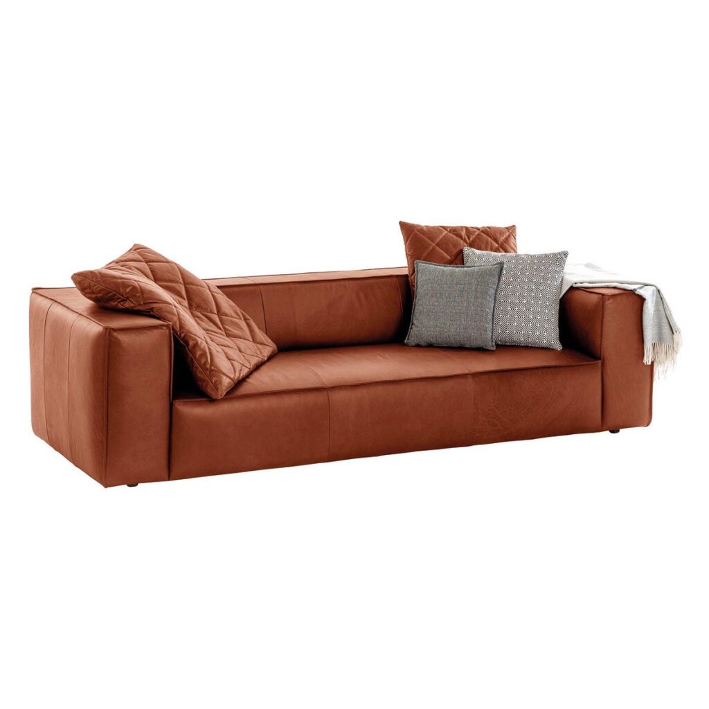 Willi Schillig around the block Sofa als 3-Sitzer mit Lederbezug in Cognac