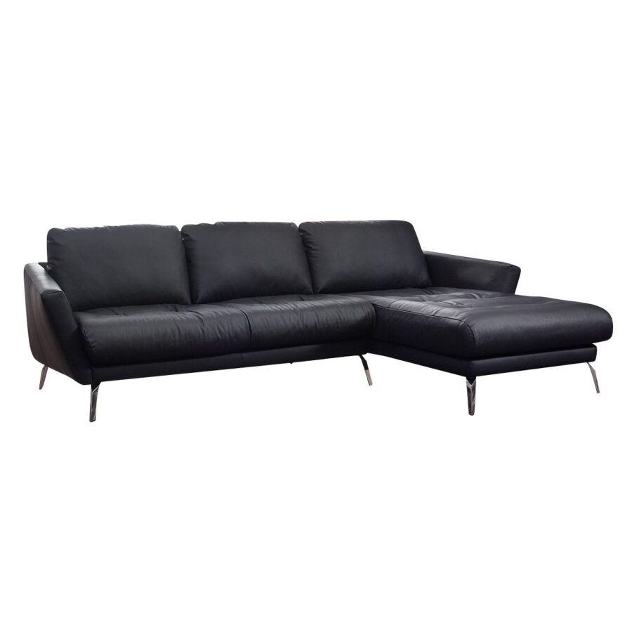 Willi Schillig Softy Ecksofa mit Lederbezug, Metallfuss Chrom – Ottomane rechts