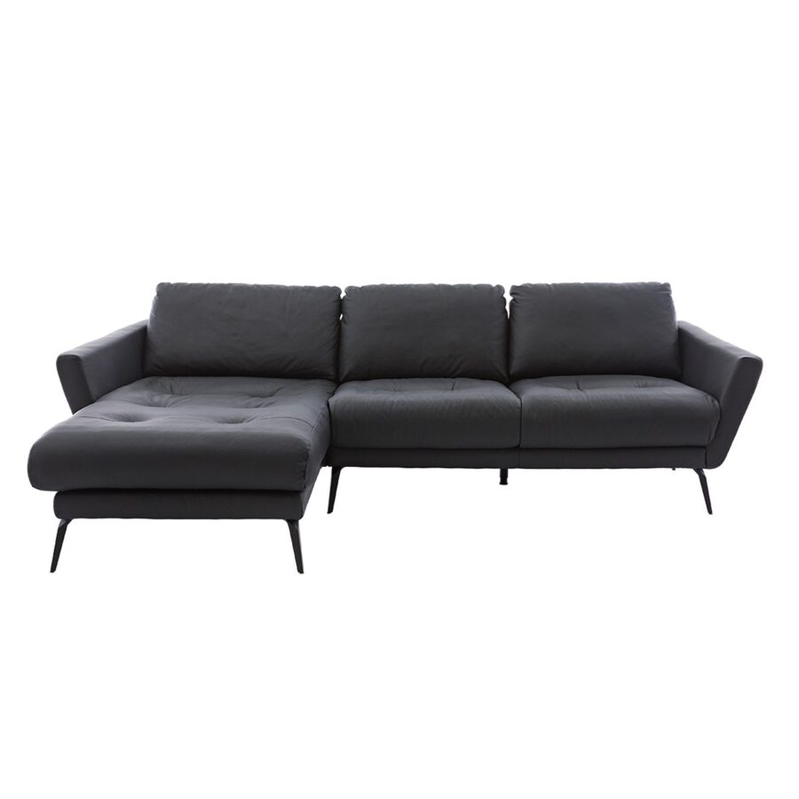 Willi Schillig Softy Ecksofa mit Lederbezug, Metallfuss schwarz – frontal