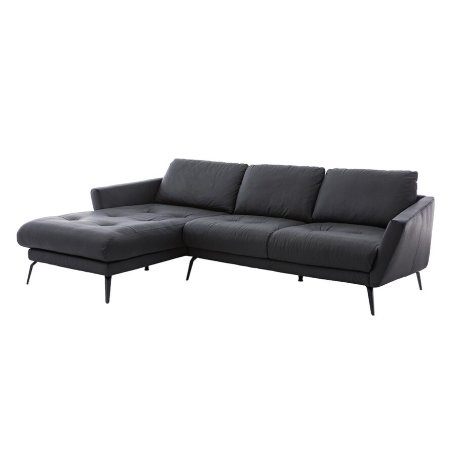 Willi Schillig Softy Ecksofa mit Lederbezug, Metallfuss schwarz – Ottomane links