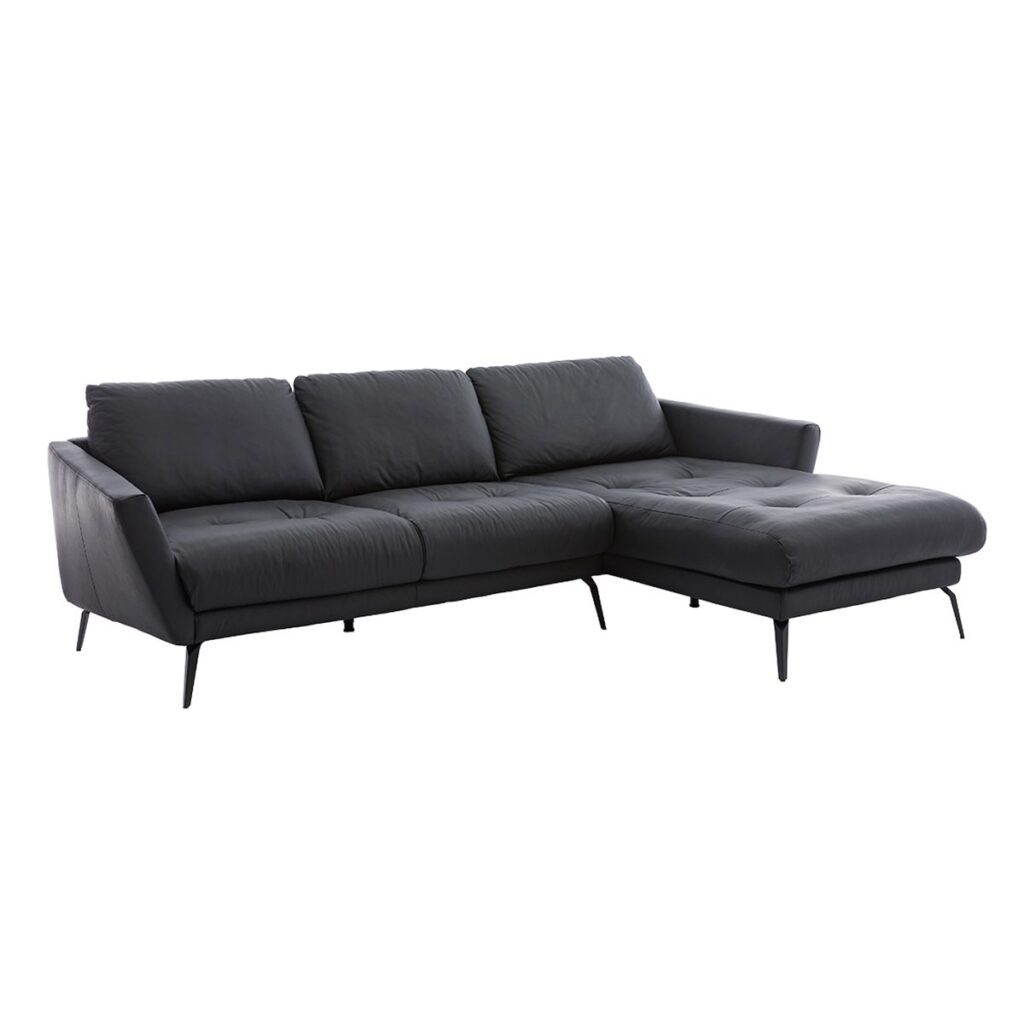 Willi Schillig Softy Ecksofa mit Lederbezug, Metallfuss schwarz – Ottomane rechts