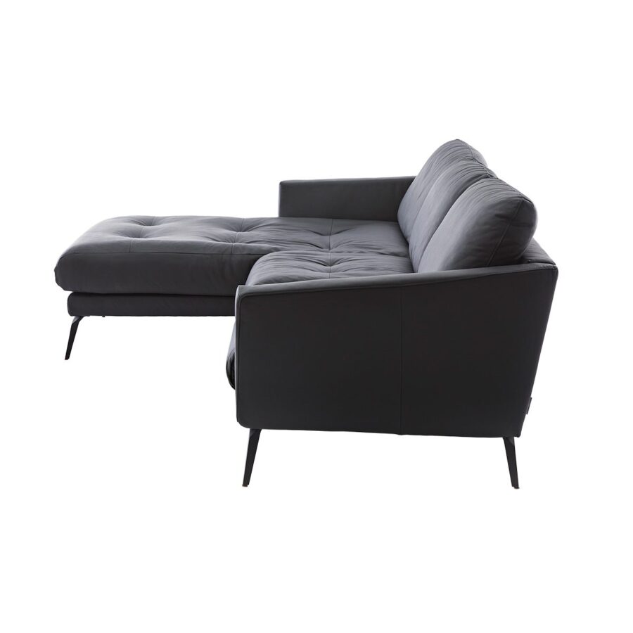 Willi Schillig Softy Ecksofa mit Lederbezug, Metallfuss schwarz – seitlich