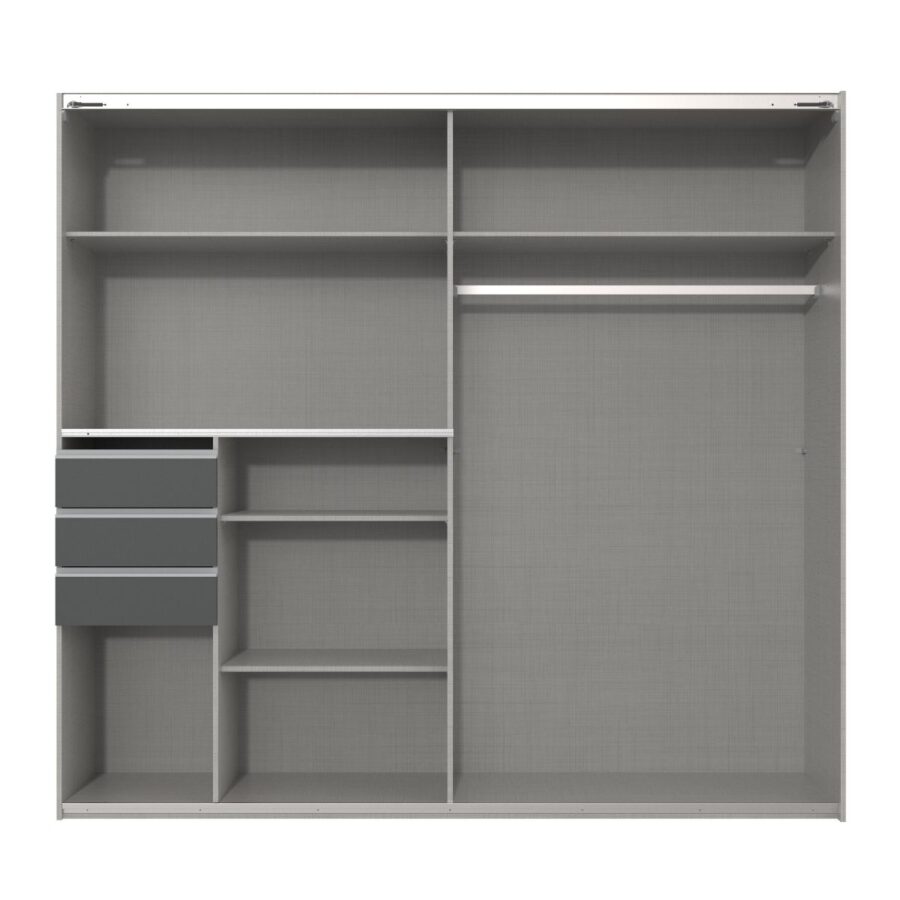 Wimex Saigon Schwebetürenschrank 2-trg, Korpus Plankeneiche NB, Front Glas grey – Innenausstattung