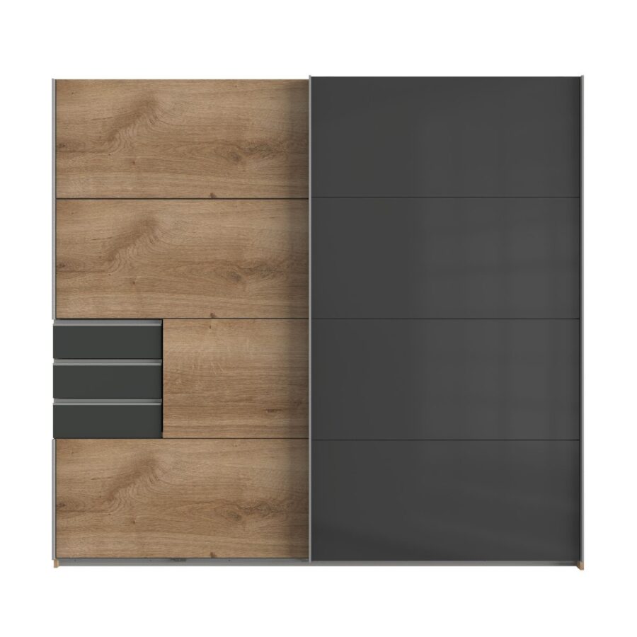 Wimex Saigon Schwebetürenschrank 2-trg, Korpus Plankeneiche NB, Front Glas grey – Frontansicht