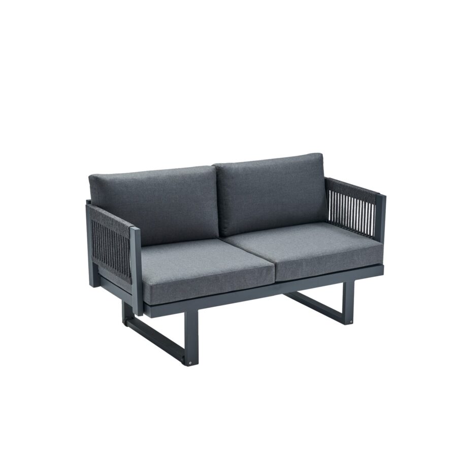 CASA DOMA Aragona 2-Sitzer Loungesofa, Rope, Gestell Alu anthrazit, Polster Tuvatextil® Panama grafito