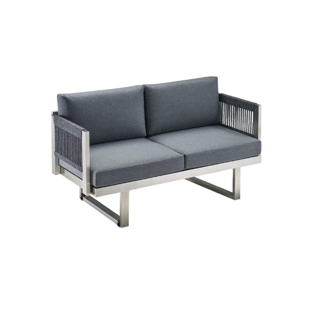 CASA DOMA Aragona 2-Sitzer Loungesofa, Rope, Gestell Edelstahl, Polster Tuvatextil® Panama grafito