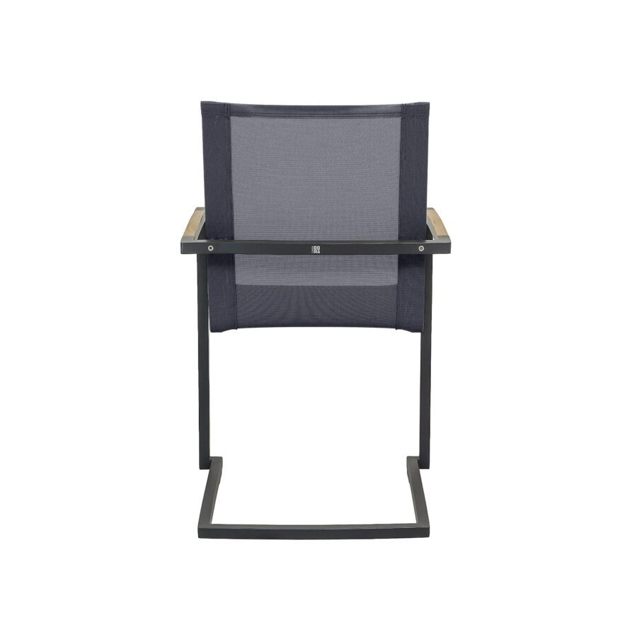 CASA DOMA Mineo Freischwinger, Gestell Edelstahl anthrazit, Sitzfläche Textilgewebe Sunproof® Sling schwarz/silber, Armlehnen Teak