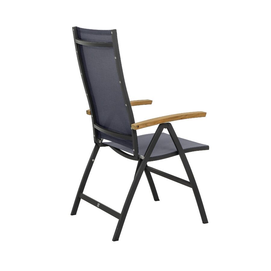 CASA DOMA Mineo Klappsessel, Gestell Edelstahl anthrazit, Sitzfläche Textilgewebe Sunproof® Sling schwarz/silber, Armlehnen Teak