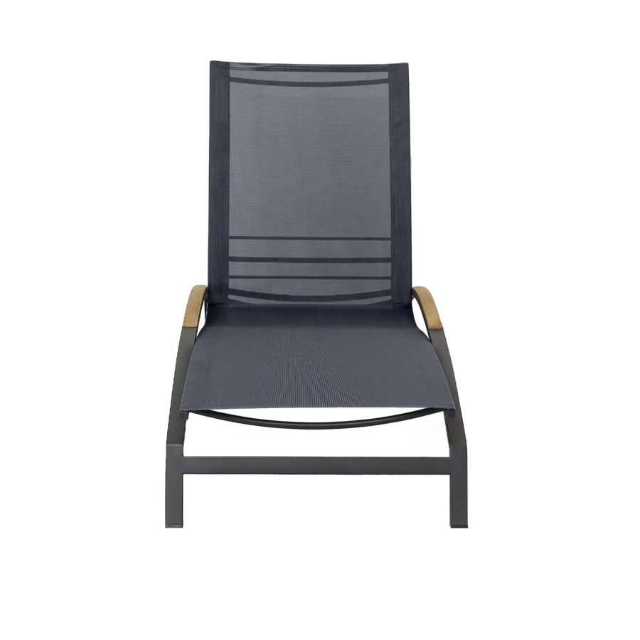 CASA DOMA Mineo Sonnenliege, Gestell Edelstahl anthrazit, Liegefläche Textilgewebe Sunproof® Sling schwarz/silber, Armlehnen Teak