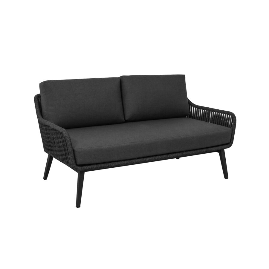 CASA DOMA Ribera 2-Sitzer Loungesofa L-Form, Vierkant-Beine Edelstahl anthrazit, Sitz Rope anthrazit (vertikal breit), Kissen Tuvatextil® Panama grafito