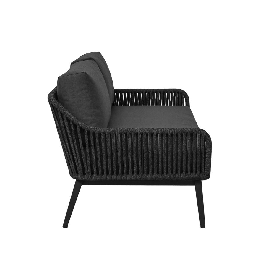 CASA DOMA Ribera 2-Sitzer Loungesofa L-Form, Vierkant-Beine Edelstahl anthrazit, Sitz Rope anthrazit (vertikal breit), Kissen Tuvatextil® Panama grafito