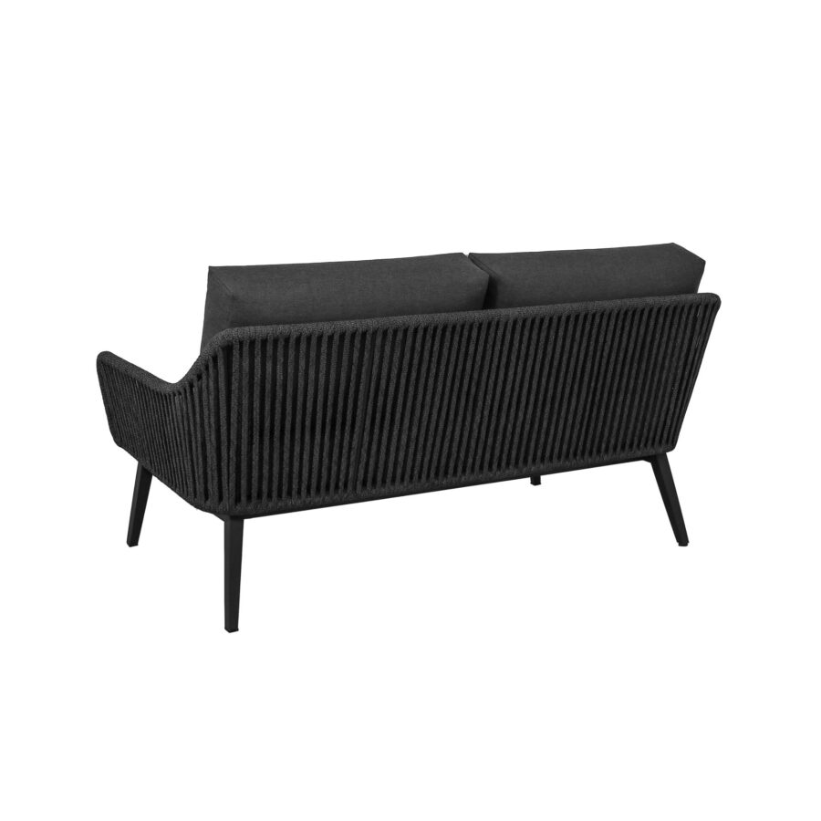 CASA DOMA Ribera 2-Sitzer Loungesofa L-Form, Vierkant-Beine Edelstahl anthrazit, Sitz Rope anthrazit (vertikal breit), Kissen Tuvatextil® Panama grafito