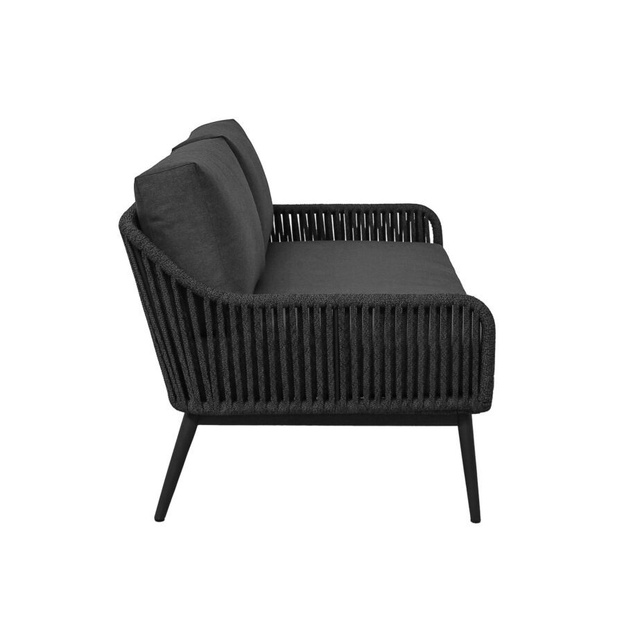 CASA DOMA Ribera 2-Sitzer Loungesofa L-Form, Rundrohr-Beine Edelstahl anthrazit, Sitz Rope anthrazit (vertikal breit), Kissen Tuvatextil® Panama grafito