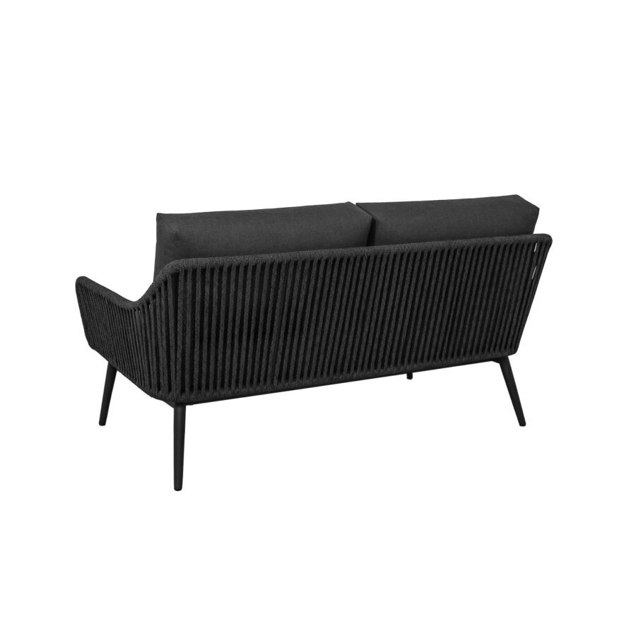 CASA DOMA Ribera 2-Sitzer Loungesofa L-Form, Rundrohr-Beine Edelstahl anthrazit, Sitz Rope anthrazit (vertikal breit), Kissen Tuvatextil® Panama grafito