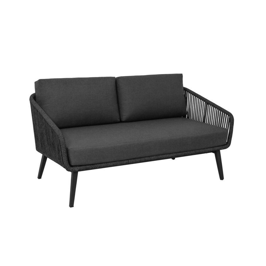 CASA DOMA Ribera 2-Sitzer Loungesofa Rundform, Vierkant-Beine Edelstahl anthrazit, Sitz Rope anthrazit (vertikal breit), Kissen Tuvatextil® Panama grafito