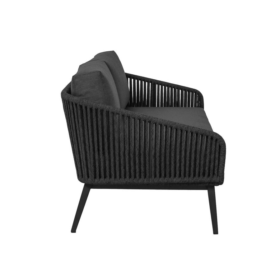 CASA DOMA Ribera 2-Sitzer Loungesofa Rundform, Vierkant-Beine Edelstahl anthrazit, Sitz Rope anthrazit (vertikal breit), Kissen Tuvatextil® Panama grafito