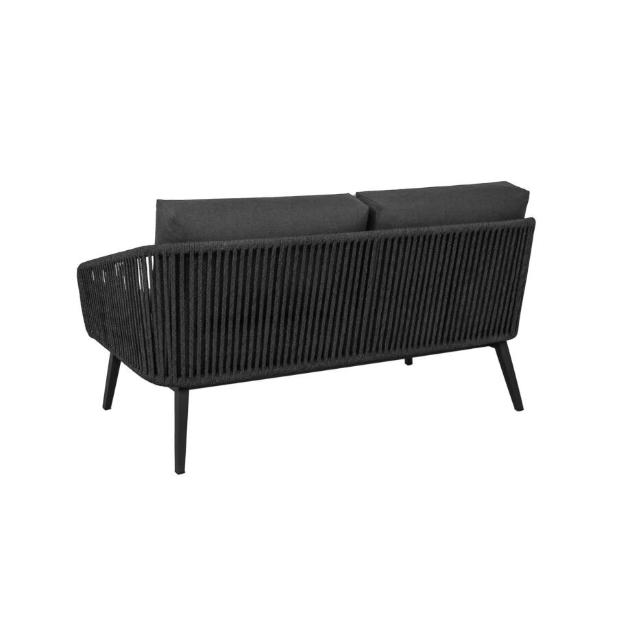 CASA DOMA Ribera 2-Sitzer Loungesofa Rundform, Vierkant-Beine Edelstahl anthrazit, Sitz Rope anthrazit (vertikal breit), Kissen Tuvatextil® Panama grafito