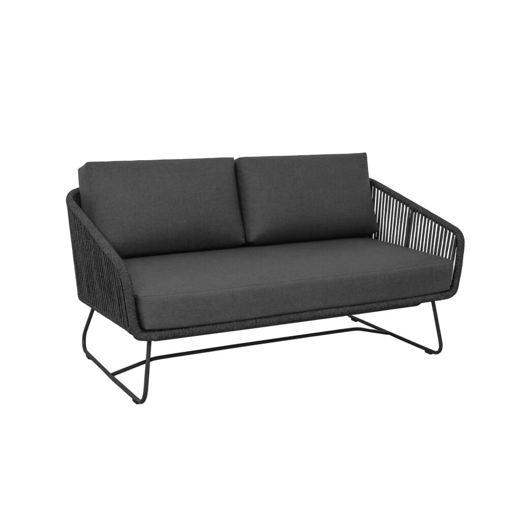 CASA DOMA Ribera 2-Sitzer Loungesofa Rundform, Kufengestell Edelstahl anthrazit, Sitz Rope anthrazit (vertikal breit), Kissen Tuvatextil® Panama grafito